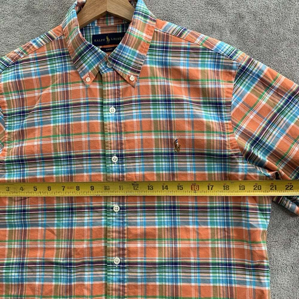 Ralph Lauren Shirt Mens Large Slim Orange Flannel Plaid Flesh Pony Casual Preppy - Picture 6 of 9